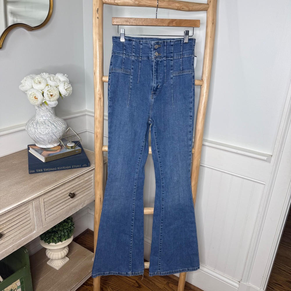 Free People We The Free High Rise Corset Flare Jeans Blue 28 Bell Bottoms